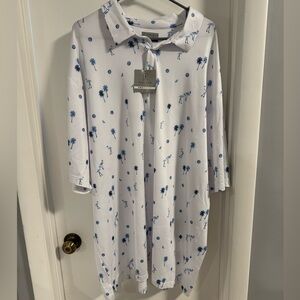 PGA Tour White Polo Dress with Blue Tropical Print